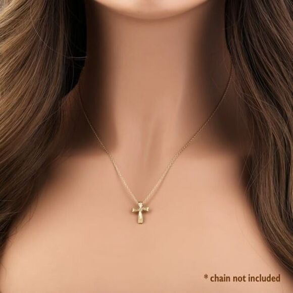 Solid 14K Yellow Gold Ribbon Cross CZ Pendant New - Picture 5 of 5